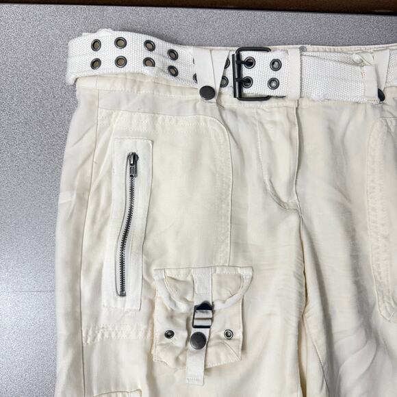 Da-NANG Silk Cargo Shorts Womens Small Ivory Belted Utility Casual Relaxed - Picture 3 of 10